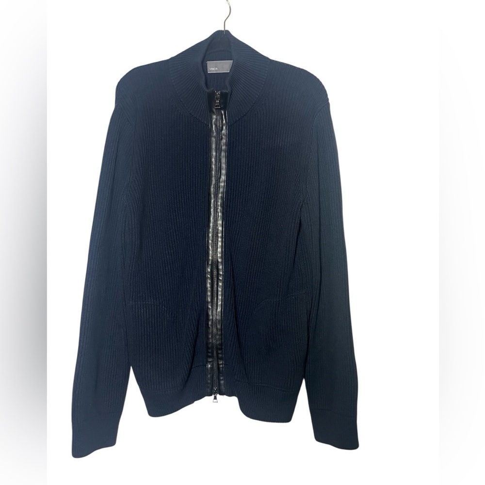 Vince Dark Knit Sweater Full zip ribbed thick